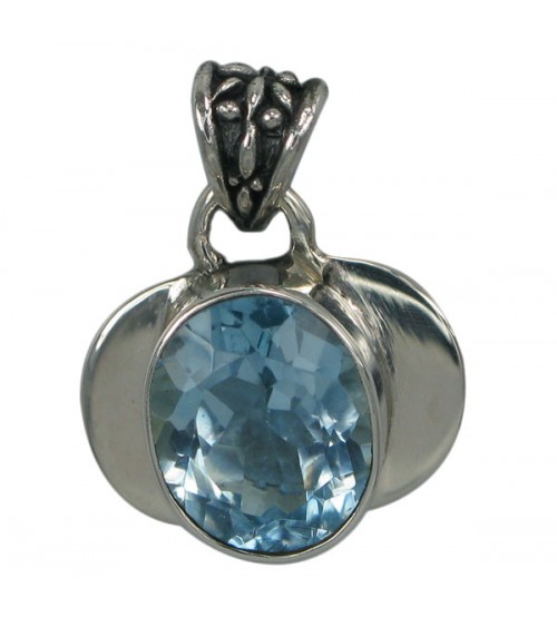 Oval Blue Topaz Pendant, Sterling Silver